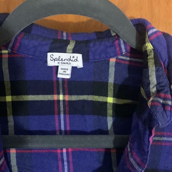 splendid EUC royal blue with pink and yellow plaid button down shirt. Size XS - Picture 2 of 4